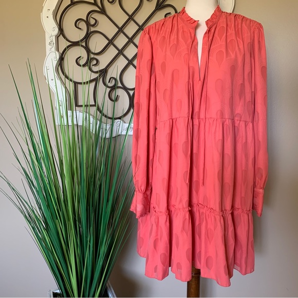 Ophelia Roe Dresses & Skirts - NWT OPHELIA ROE Size 1X Coral Colored Long Sleeve Tiered Babydoll Midi Dress
